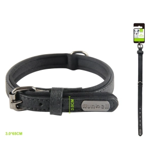 Kožený obojek se štítkem pro psy Nunbell – černý XL